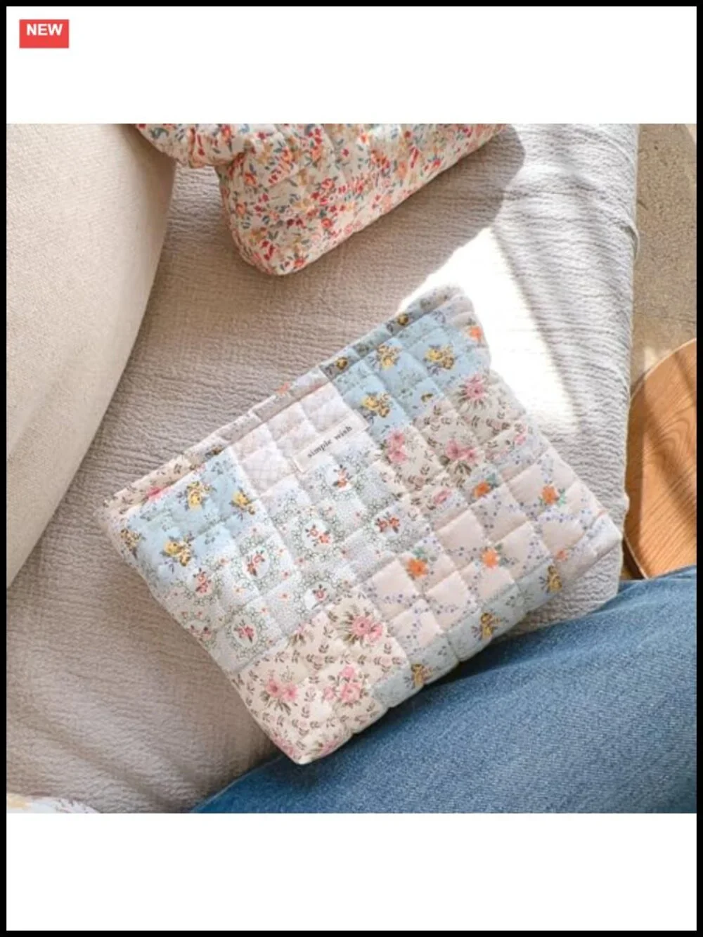 2 Piece Floral Quilted Makeup Bag Set, Large & Small Cotton Travel Toiletry